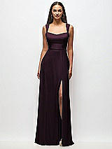Front View Thumbnail - Deep Plum Contoured Wide Strap Sweetheart Maxi Dress