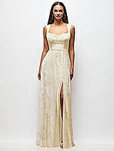Front View Thumbnail - Butter Yellow Floral Contoured Wide Strap Sweetheart Maxi Dress