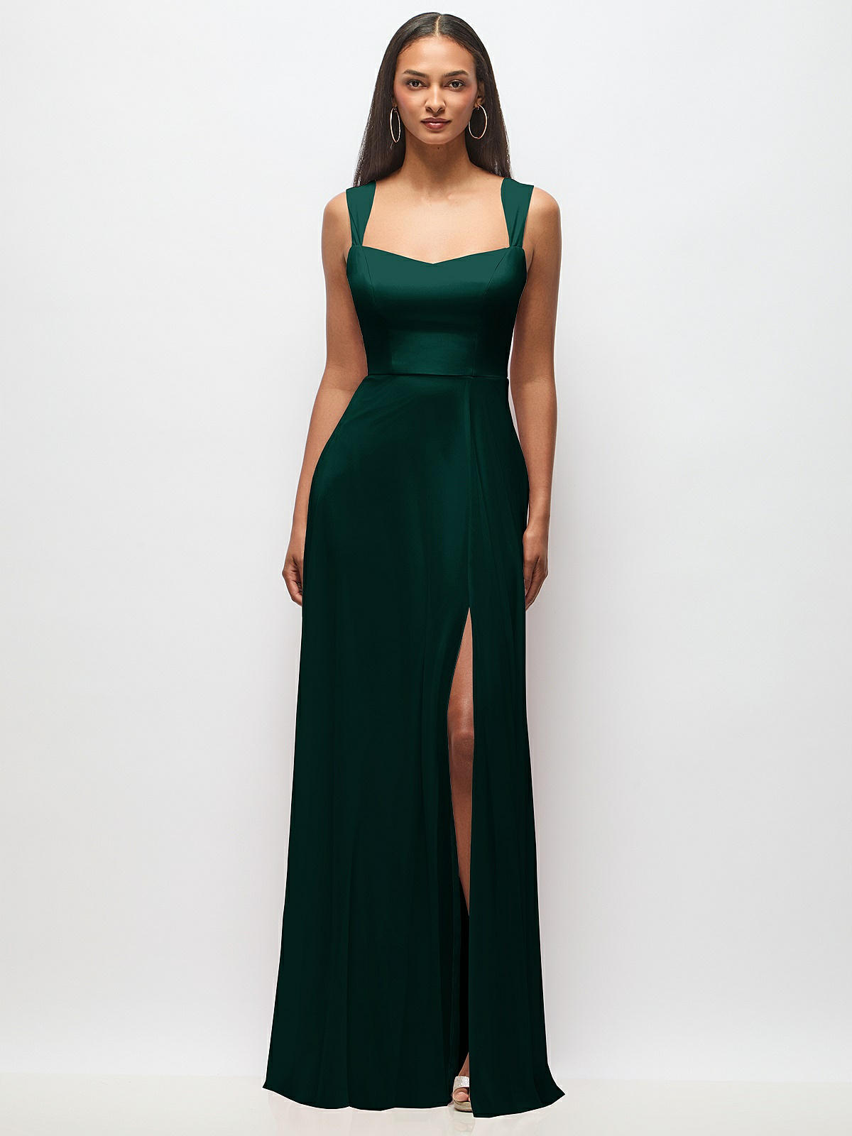 navy blue dress for baby girl Contoured Wide Strap Sweetheart Maxi Bridesmaid Dress In Evergreen