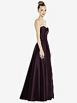 Side View Thumbnail - Deep Plum Bow Cuff Strapless Satin Ball Gown with Pockets