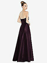 Rear View Thumbnail - Deep Plum Bow Cuff Strapless Satin Ball Gown with Pockets