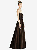 Side View Thumbnail - Espresso Bow Cuff Strapless Satin Ball Gown with Pockets
