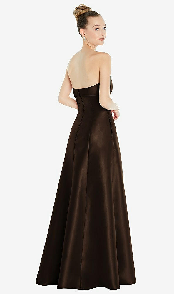 Back View - Espresso Bow Cuff Strapless Satin Ball Gown with Pockets