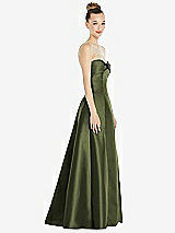 Side View Thumbnail - Olive Green Bow Cuff Strapless Satin Ball Gown with Pockets