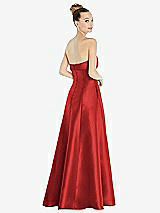 Rear View Thumbnail - Poppy Red Bow Cuff Strapless Satin Ball Gown with Pockets