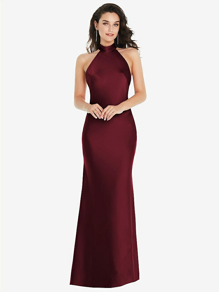 Draped Twist Halter Tie-back Trumpet Bridesmaid Dress In Olive Green | The  Dessy Group