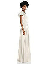 Side View Thumbnail - Ivory Draped One-Shoulder Flutter Sleeve Maxi Dress with Front Slit