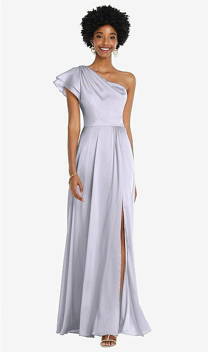 grey flutter sleeve dress Dusty Grey Lace Trim Maxi Dress – Romantic Flutter Sleeve Dress- In Loom  Grey Maxi – Juliana's Boutique main image 1