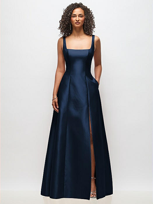 Sleeveless Square-Neck Princess Line Gown with Pockets