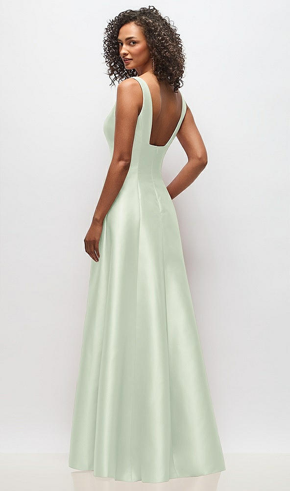 Back View - Mint Green Sleeveless Square-Neck Princess Line Gown with Pockets