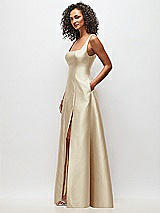 Side View Thumbnail - Champagne Sleeveless Square-Neck Princess Line Gown with Pockets