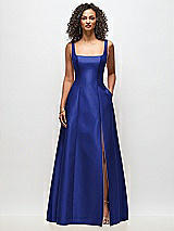 Front View Thumbnail - Cobalt Blue Sleeveless Square-Neck Princess Line Gown with Pockets