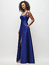 Side View Thumbnail - Cobalt Blue Sleeveless Square-Neck Princess Line Gown with Pockets