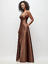Side View Thumbnail - Cognac Sleeveless Square-Neck Princess Line Gown with Pockets
