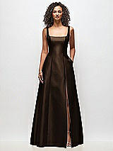 Front View Thumbnail - Espresso Sleeveless Square-Neck Princess Line Gown with Pockets