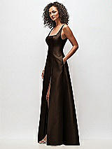 Side View Thumbnail - Espresso Sleeveless Square-Neck Princess Line Gown with Pockets