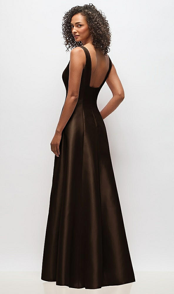 Back View - Espresso Sleeveless Square-Neck Princess Line Gown with Pockets