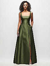 Front View Thumbnail - Olive Green Sleeveless Square-Neck Princess Line Gown with Pockets