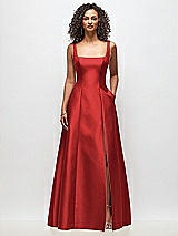 Front View Thumbnail - Poppy Red Sleeveless Square-Neck Princess Line Gown with Pockets