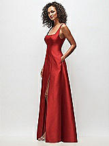 Side View Thumbnail - Poppy Red Sleeveless Square-Neck Princess Line Gown with Pockets