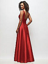 Rear View Thumbnail - Poppy Red Sleeveless Square-Neck Princess Line Gown with Pockets