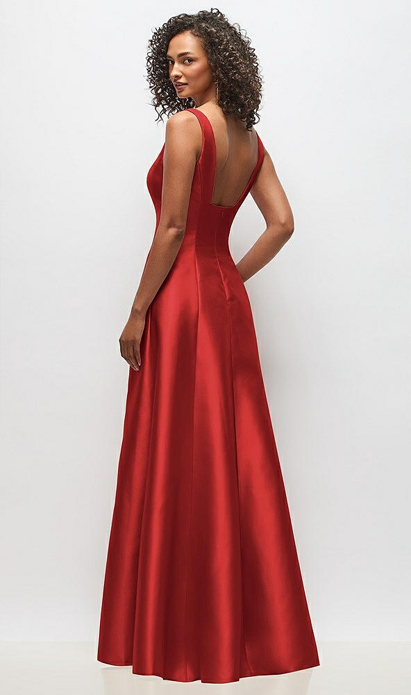 Back View - Poppy Red Sleeveless Square-Neck Princess Line Gown with Pockets
