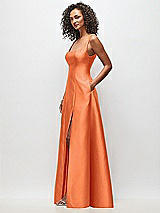 Side View Thumbnail - Portofino Orange Sleeveless Square-Neck Princess Line Gown with Pockets