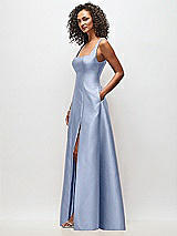 Side View Thumbnail - Sky Blue Sleeveless Square-Neck Princess Line Gown with Pockets