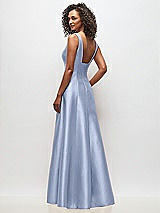 Rear View Thumbnail - Sky Blue Sleeveless Square-Neck Princess Line Gown with Pockets