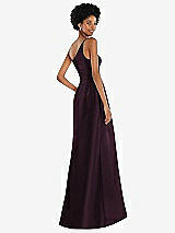 Alt View 3 Thumbnail - Deep Plum One-Shoulder Satin Gown with Draped Front Slit and Pockets