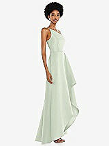 Alt View 2 Thumbnail - Mint Green One-Shoulder Satin Gown with Draped Front Slit and Pockets