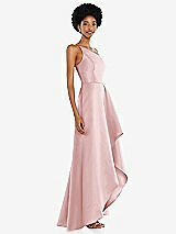 Alt View 2 Thumbnail - Ballet Pink One-Shoulder Satin Gown with Draped Front Slit and Pockets