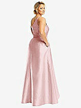 Rear View Thumbnail - Ballet Pink One-Shoulder Satin Gown with Draped Front Slit and Pockets