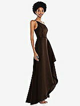 Alt View 2 Thumbnail - Espresso One-Shoulder Satin Gown with Draped Front Slit and Pockets