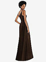 Alt View 3 Thumbnail - Espresso One-Shoulder Satin Gown with Draped Front Slit and Pockets