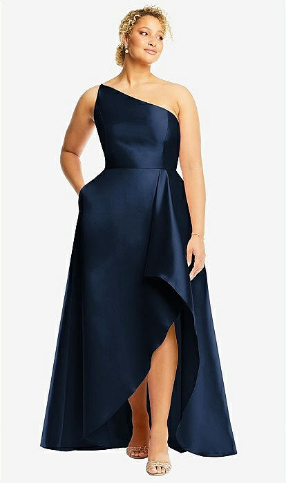 One-shoulder Satin Bridesmaid Dress With Draped Front Slit And