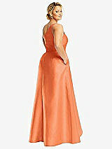 Rear View Thumbnail - Portofino Orange One-Shoulder Satin Gown with Draped Front Slit and Pockets