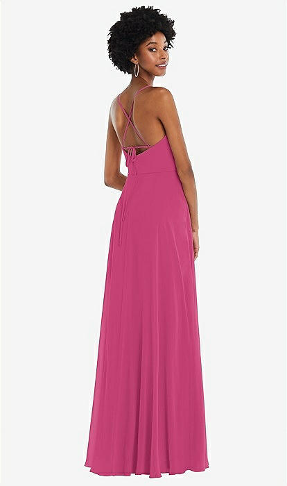Scoop Neck Convertible Tie-strap Maxi Bridesmaid Dress With Front Slit In  Tea Rose | The Dessy Group
