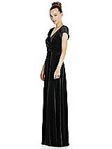 Side View Thumbnail - Black Cap Sleeve Faux Wrap Velvet Maxi Dress with Pockets