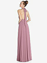 Rear View Thumbnail - Dusty Pink Halter Backless Maxi Dress with Crystal Button Ruffle Placket