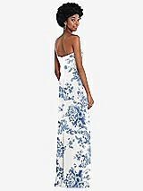 Rear View Thumbnail - Cottage Rose Dusk Blue Strapless Sweetheart Maxi Dress with Pleated Front Slit 