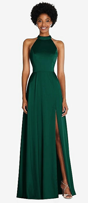 green emerald velvet dress Arabelle High Neck Satin Maxi Dress main image 0