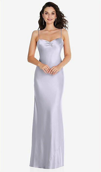 silver silk bridesmaid dresses Silver Side Slits Column Charmeuse Spaghetti Straps Bridesmaid Dress