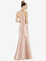 Rear View Thumbnail - Cameo Draped One-Shoulder Satin Trumpet Gown with Front Slit
