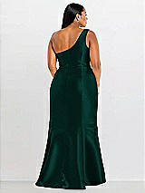 Alt View 2 Thumbnail - Evergreen Draped One-Shoulder Satin Trumpet Gown with Front Slit
