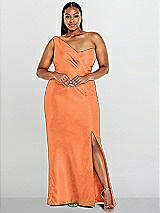 Alt View 1 Thumbnail - Portofino Orange Draped One-Shoulder Satin Trumpet Gown with Front Slit