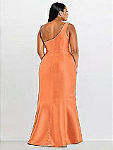 Alt View 2 Thumbnail - Portofino Orange Draped One-Shoulder Satin Trumpet Gown with Front Slit