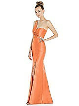 Side View Thumbnail - Portofino Orange Draped One-Shoulder Satin Trumpet Gown with Front Slit