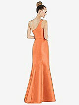 Rear View Thumbnail - Portofino Orange Draped One-Shoulder Satin Trumpet Gown with Front Slit