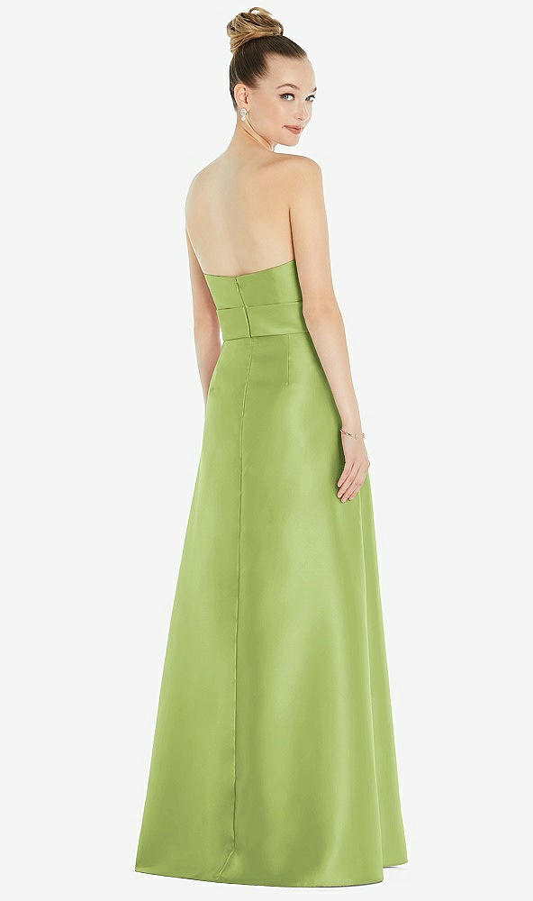 Back View - Mojito Basque-Neck Strapless Satin Gown with Mini Sash